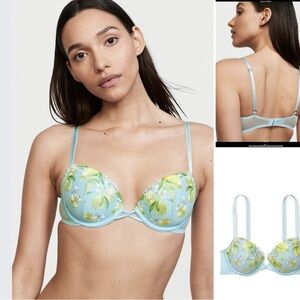 Victoria's Secret Light Blue and Yellow Lemon Embroidered Bra